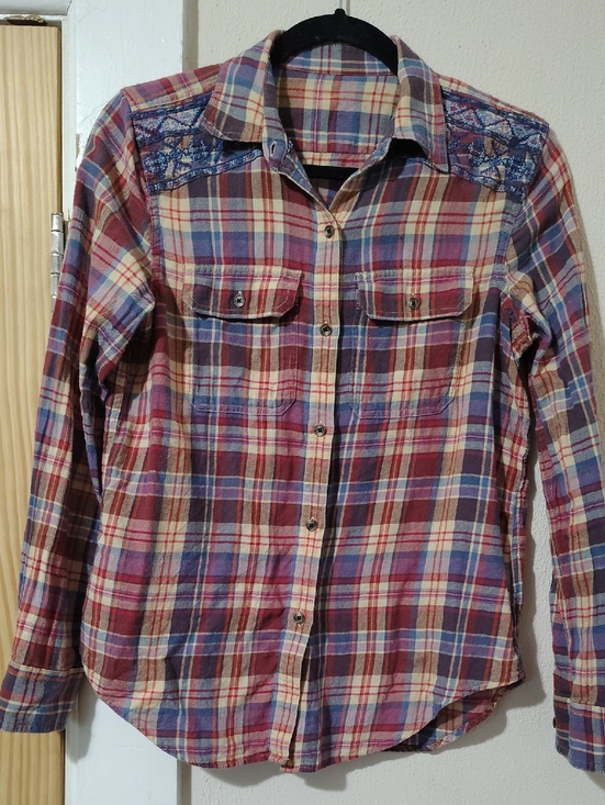 Chaps Tops - Chaps Cotton Embroidered Plaid Long-Sleeve Button-Up Shirt in Red and Blue